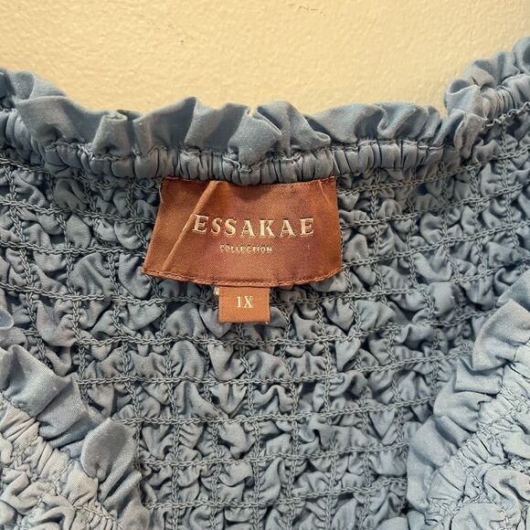 JessaKae Dress Women’s 1X Love Spell Blue Midi Smocked 3/4 Balloon Sleeve - Picture 3 of 10